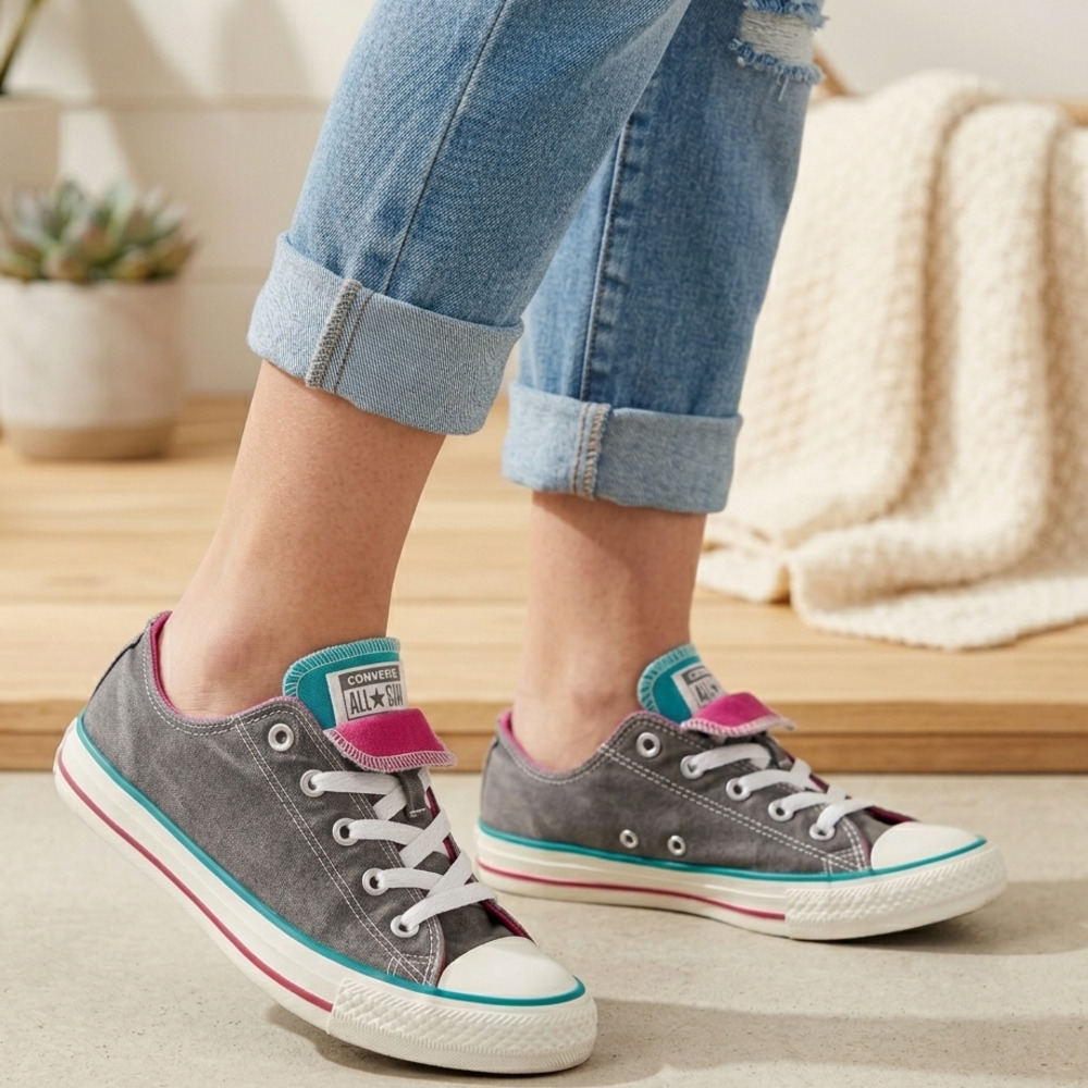 Converse Chuck Taylor All Star Double Tongue Sneakers Pink Turquoise | Juniors 4